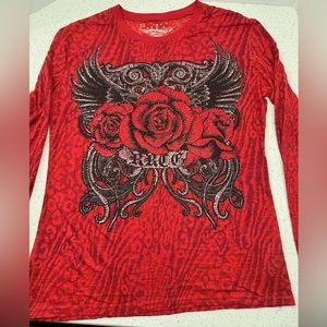 Rock & Roll Cowgirl red embellished long sleeve top